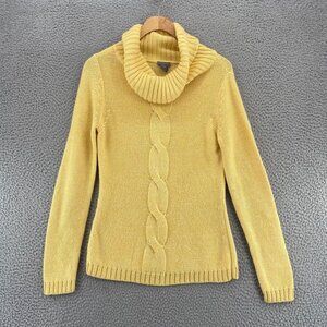 Ann Taylor Sweater Womens Small Yellow Marled Wool Blend Cowl Neck Cable Knit